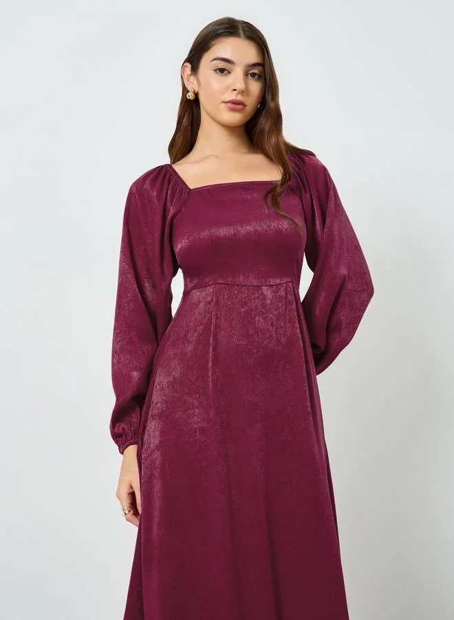 Styli Women Burgundy Velvet Satin A-Line Maxi Dress